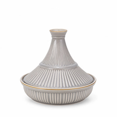 Ceramic Tajine Pot 6 Inch Ribbed Grey Design with Lid Siddiq Gifts
