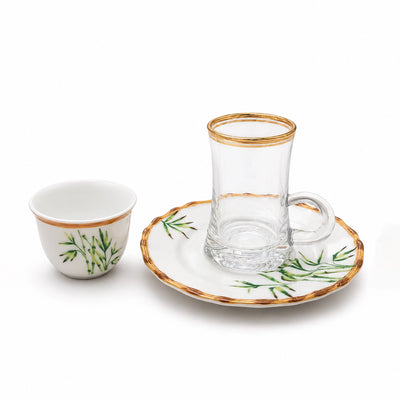 Ceramic Tea And Cawa Cup With Saucer Set 18 Pieces With Elegant Floral Design For Tea And Arabic Coffee Serving Available At Siddiq Gifts