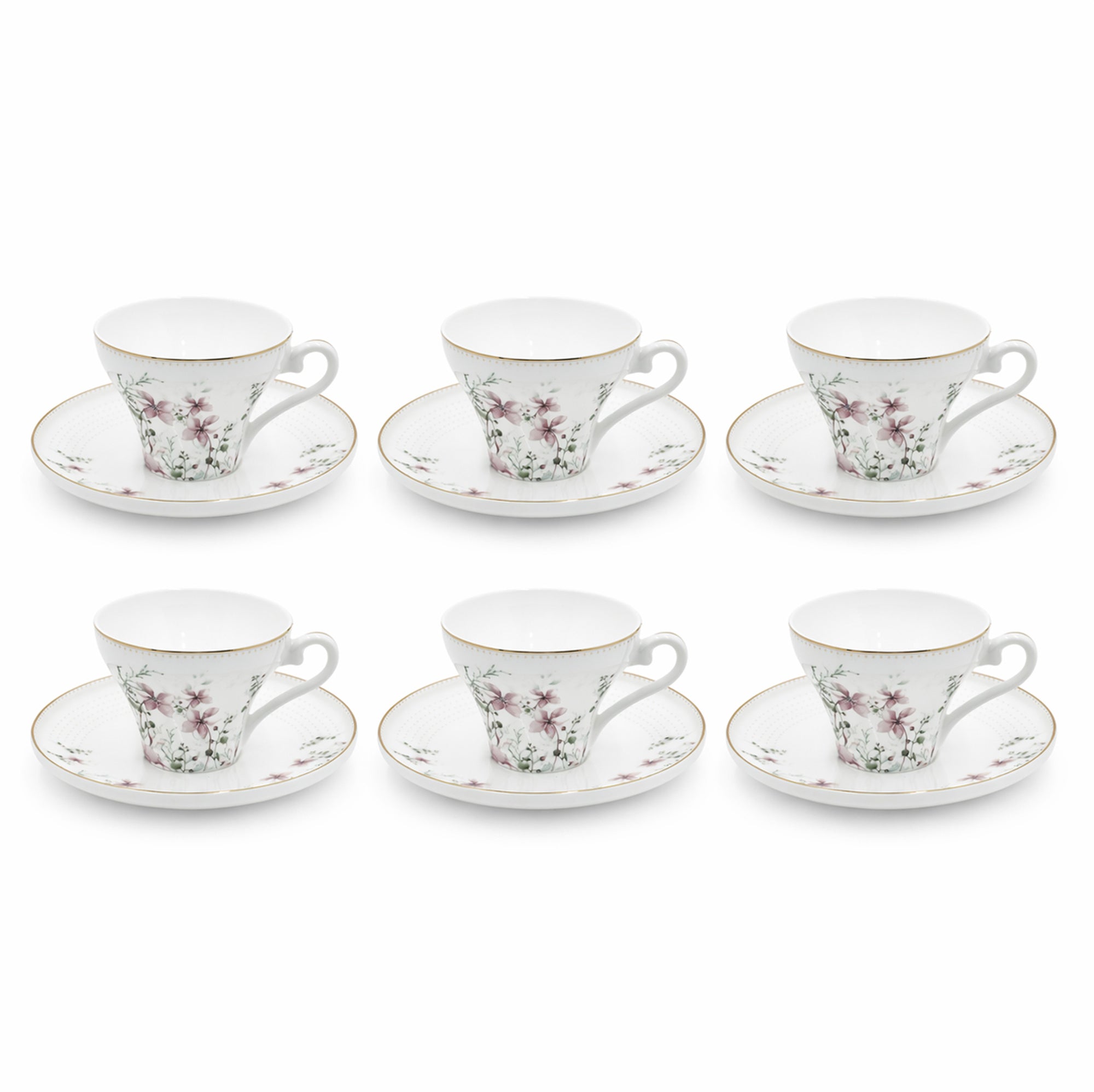 Ceramic Tea Cup And Saucer Set 12 Pieces Floral Pattern With Gold Rim And Matching Saucers Stylish Set For Tea Serving By Siddiq Gifts