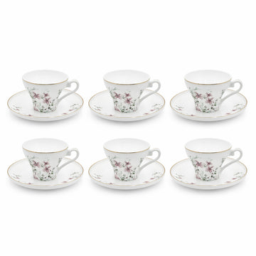Ceramic Tea Cup And Saucer Set 12 Pieces Floral Pattern With Gold Rim And Matching Saucers Stylish Set For Tea Serving By Siddiq Gifts