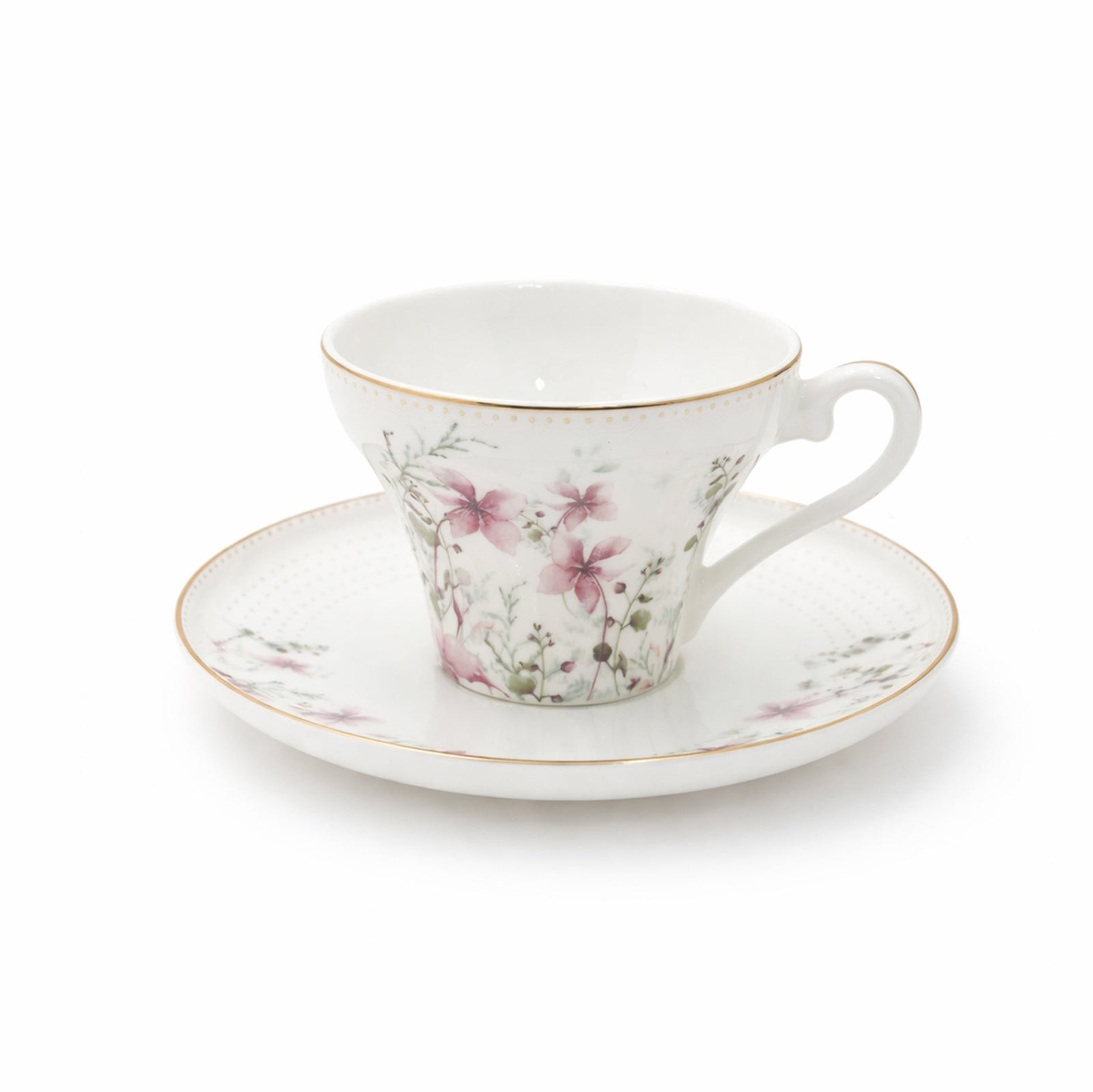 Ceramic Tea Cup And Saucer Set 12 Pieces Floral Pattern With Gold Rim And Matching Saucers Stylish Set For Tea Serving By Siddiq Gifts