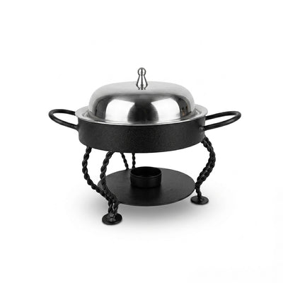 Chafing Dish Silver And Black 450ml Stainless Steel Food Warmer With Lid And Stand Siddiq Gifts