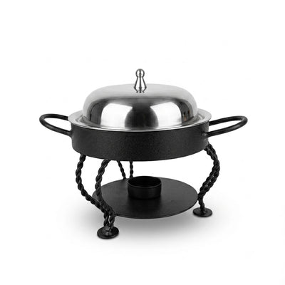 Chafing Dish Silver And Black 700ml Stainless Steel Food Warmer With Lid And Stand Siddiq Gifts