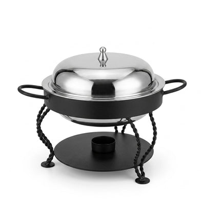 Chafing Dish Silver And Black 950ml Stainless Steel Food Warmer With Lid And Stand Siddiq Gifts