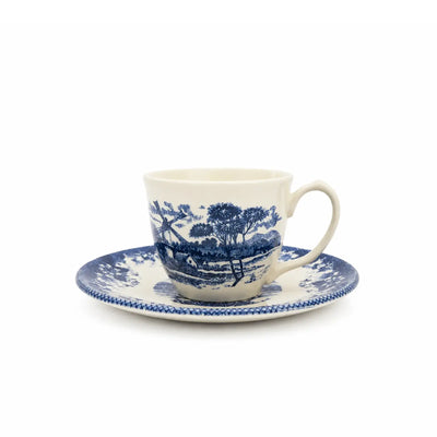 Clayton Windmill Blue Espresso Cup and Saucer Set 90 ml Elegant Vintage Scenic Design Siddiq Gifts