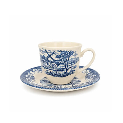 Clayton Windmill Blue Tea Cup and Saucer Set 200 ml Elegant Vintage Scenic Design Siddiq Gifts