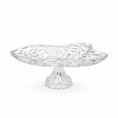 Clear Glass Fruit Tray with Stand 30cm Wide Decorative Wave Design by Siddiq Gifts