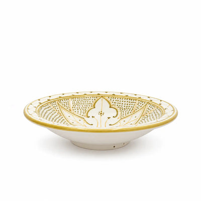 Elegant White Col Green Molokhia Ceramic Deep Serving Platter Measuring 33 Cm, Featuring An Olive Green And Gold Decorative Design And Ideal For Serving Molokhia, Rice, Stews, Main Courses, And Traditional Dishes At Siddiq Gifts.