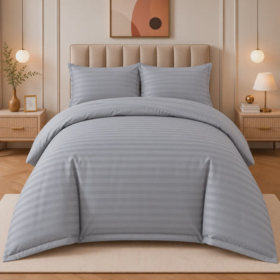 COMF SIDDIQ Hotel Stripe Single Comforter Set, 4 Pieces, in Light Grey at Siddiq Gifts.