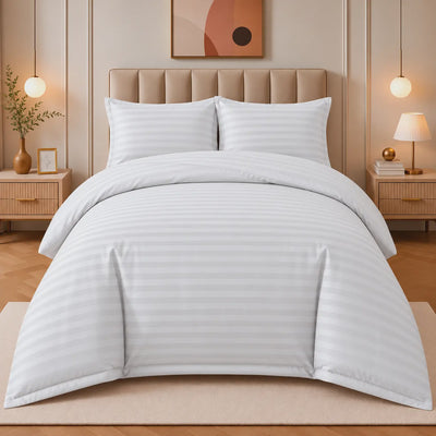 COMF SIDDIQ Hotel Stripe Single Comforter Set, 4 Pieces, in White at Siddiq Gifts.