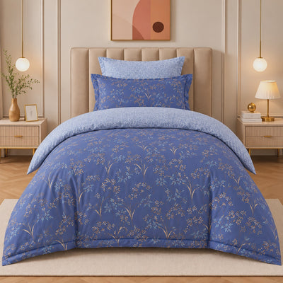 COMF SIDDIQ Single Comforter Set, 4 Pieces, in Blue Floral Design at Siddiq Gifts.