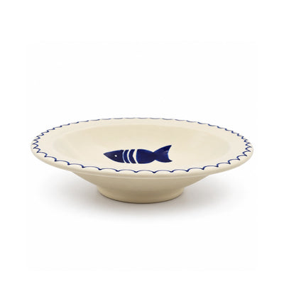 Cous Ceramic Deep Bowl, 23 cm, in White and Blue with Kelibia Fish Design at Siddiq Gifts.
