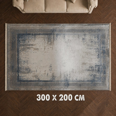 Crown Y5132W Carpet 200 × 300 cm Light Beige & Blue Modern Distressed Greek Key Border Design Siddiq Gifts