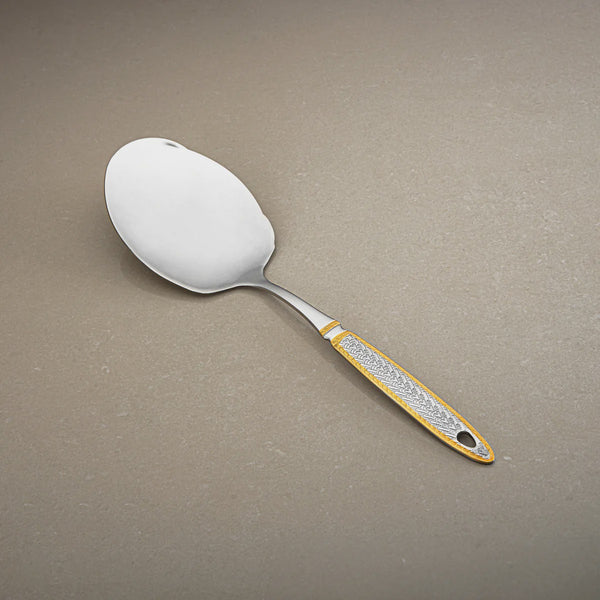 CUT0010489 Stainless Steel Flat Rice Server in Gold Finish – Siddiq Gifts Mussafah Abu Dhabi