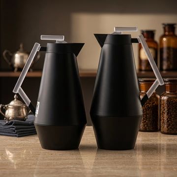 Almarjan Vacuum Flask Set 2 Pieces 0.75L And 1L Matte Black With Frost Handle Siddiq Gifts