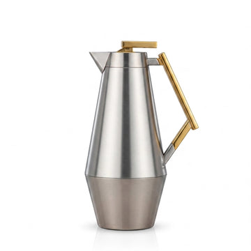 Almarjan Vacuum Flask Set 2 Pieces 0.75L And 1L Matt Nickel With Matt Gold Handle Siddiq Gifts