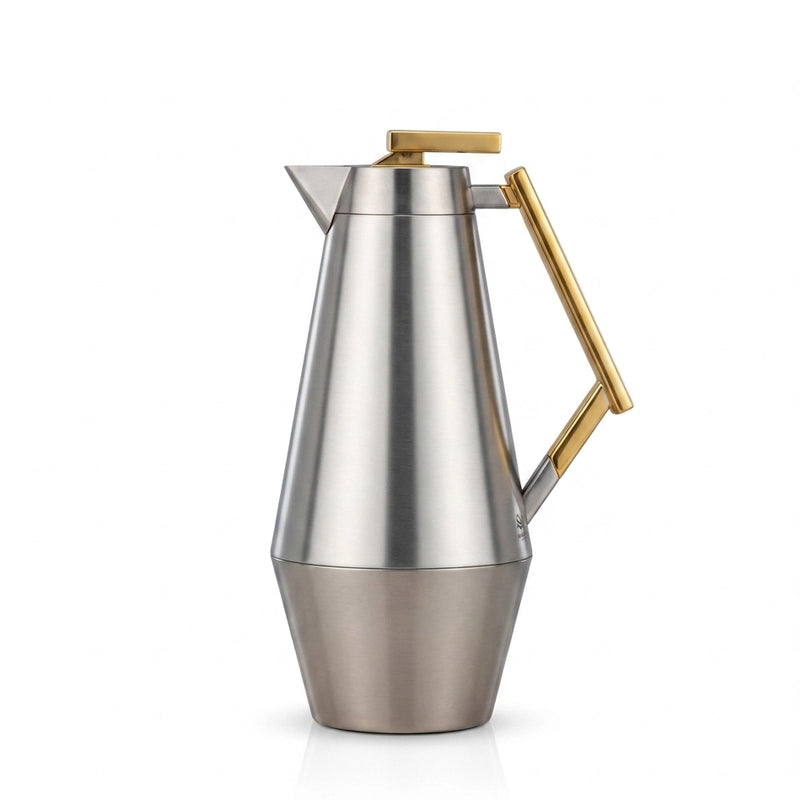 Almarjan Vacuum Flask Set 2 Pieces 0.75L And 1L Matt Nickel With Matt Gold Handle Siddiq Gifts