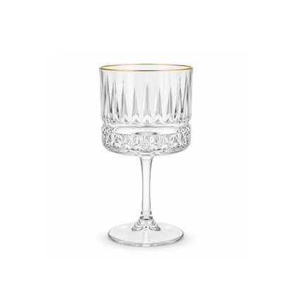 Elegant Deli Clear Goblet Glass Cup With A 500 Ml Capacity, Gold Rim, And Decorative Design, Ideal For Serving Water, Juice, Mocktails, And Other Beverages During Dining And Special Occasions At Siddiq Gifts.