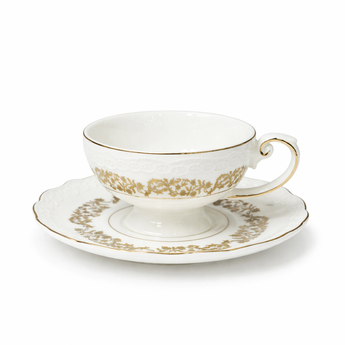DIP-24 Turkish Coffee Cup & Saucer Set ( Small ) – 12 Pieces – 80 ml – White Floral Design