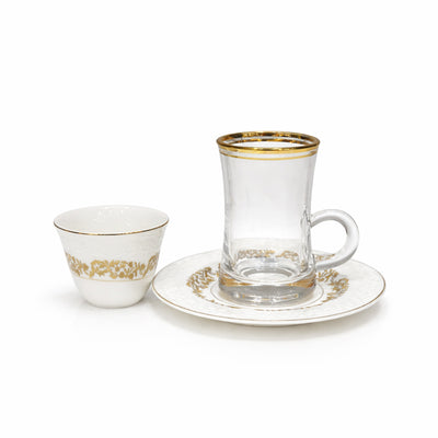 DIP-26 tea and coffee cup with saucer set 18 pieces in clear glass with gold rim design for serving – Siddiq Gifts