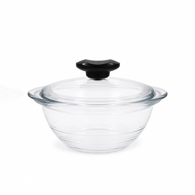 Dorna Glass Casserole Dish with Lid 21 × 10 cm Clear Glass Serving Bowl for Baking Serving Food Storage and Everyday Dining by Siddiq Gifts