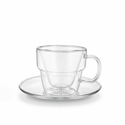 Double Walled Glass Espresso Cup Set With Saucers 4 Pieces 80 ml Clear Borosilicate Glass Siddiq Gifts