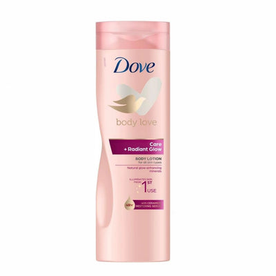 Dove Body Love Care + Radiant Glow Body Lotion With Ceramide Restoring Serum In A 400 Ml Bottle, Designed To Moisturize And Nourish The Skin While Supporting A Smooth And Radiant Looking Appearance At Siddiq Gifts.