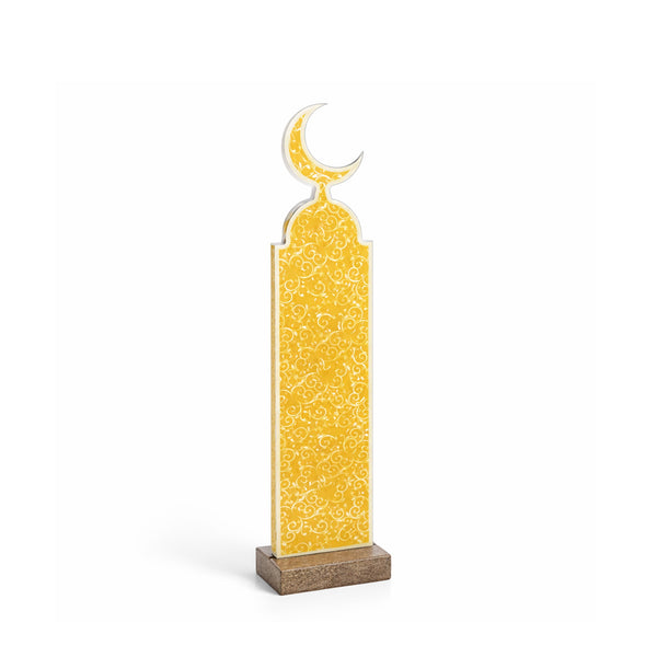 EA-RST26031 Eid Floor Stand Crescent Mosque Design Gold with Wooden Base From Siddiq Gift Shop