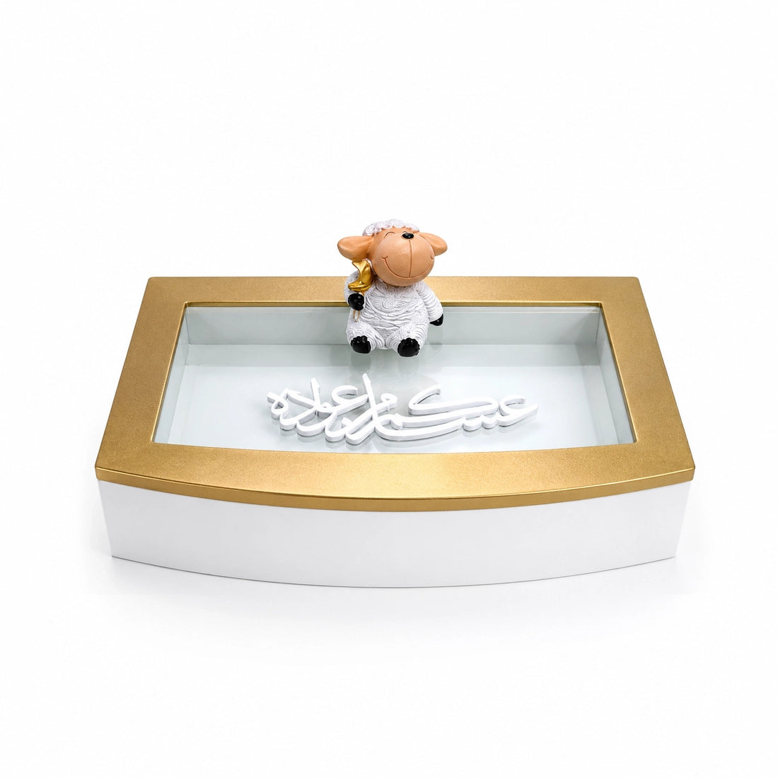 Eid Wooden Box with Sheep & Eid Mubarak Acrylic Lid – 30 x 20 x 8 CM – Eid Al Adha Decorative Storage Display