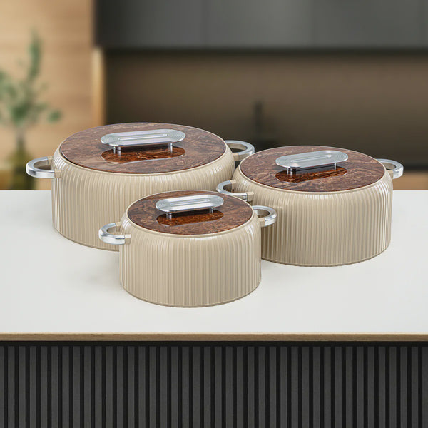 EK-200/400/650 Hot Pot 3-Piece Set – Brown & Silver Finish (2000ml, 4000ml, 6500ml)