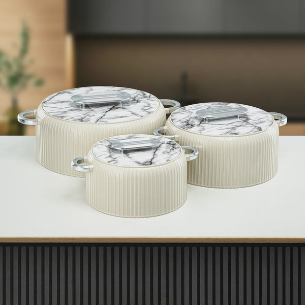 EK-200/400/650 Hot Pot 3-Piece Set in White and Silver Finish (2000ml, 4000ml, 6500ml) – Siddiq Gifts Mussafah Abu Dhabi