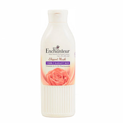 Enchanteur Elegant Musk Satin Smooth Perfumed Body Lotion With Vitamins And Niacinamide In A 250 Ml Bottle, Designed To Moisturize And Smooth The Skin While Leaving An Elegant Musk Fragrance At Siddiq Gifts.