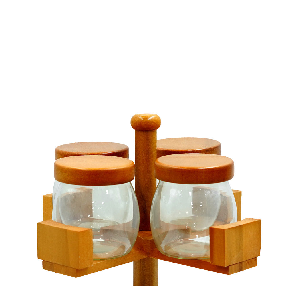 GER6224 Glass Storage Jars With Wooden Rack