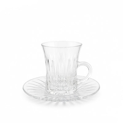 Estican Crystal Tea Cup & Saucer Set 12-Piece Clear Paris Sunburst Cut-Glass Design by Siddiq Gifts