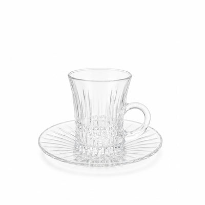 Estican Crystal Tea Cup & Saucer Set 12-Piece Clear Radiant Cut-Glass Design by Siddiq Gifts