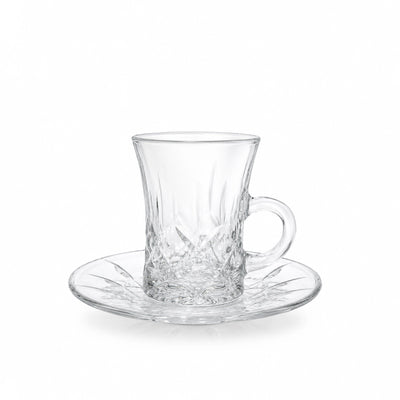 Estican Crystal Tea Cup & Saucer Set 12-Piece Clear Rennes Cut-Glass Design by Siddiq Gifts