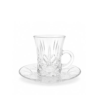 Estican Crystal Tea Cup & Saucer Set 12-Piece Clear Starburst Cut-Glass Design by Siddiq Gifts