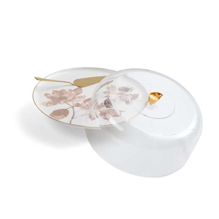 White ceramic container with floral design on a white background