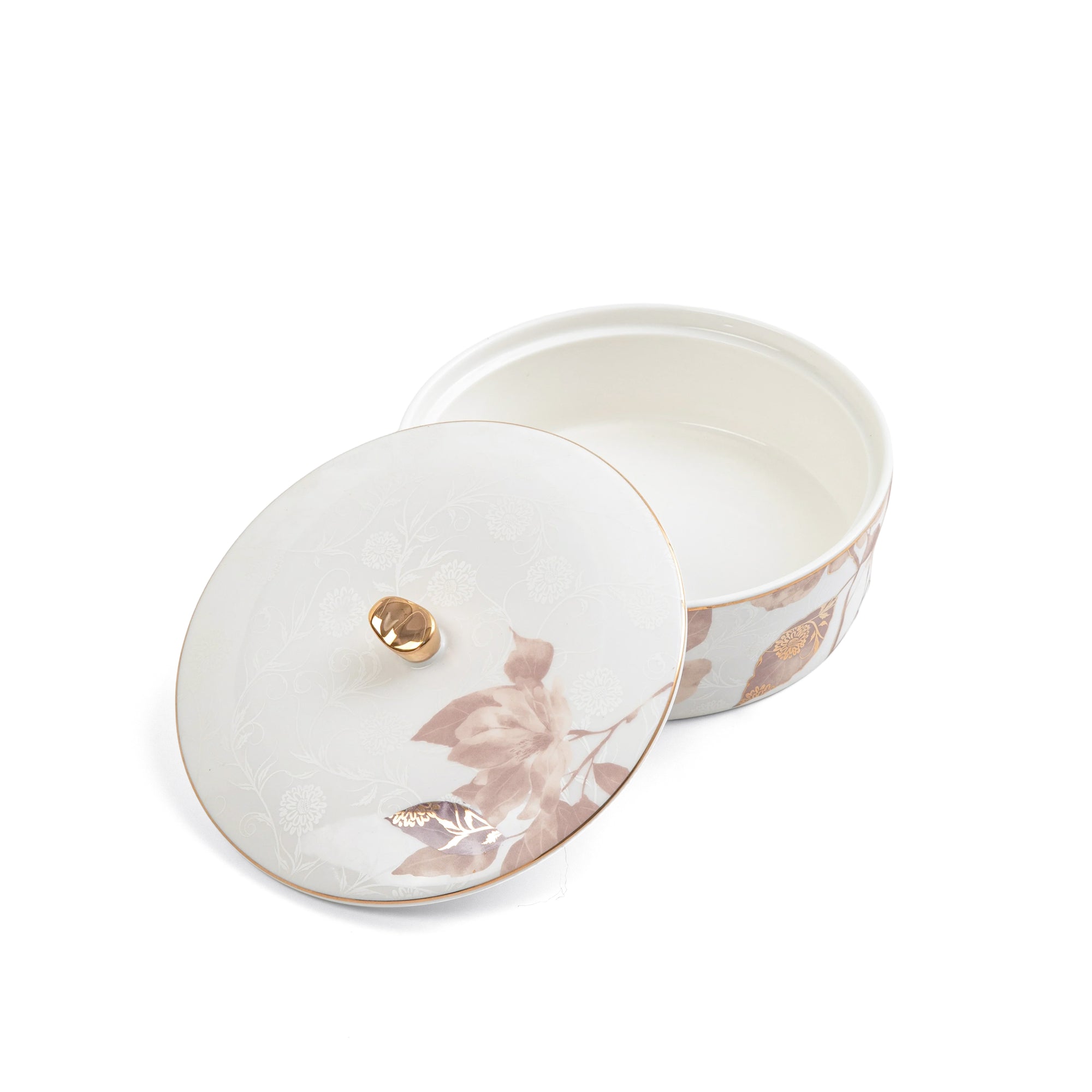 Decorative ceramic jar with floral design on a white background