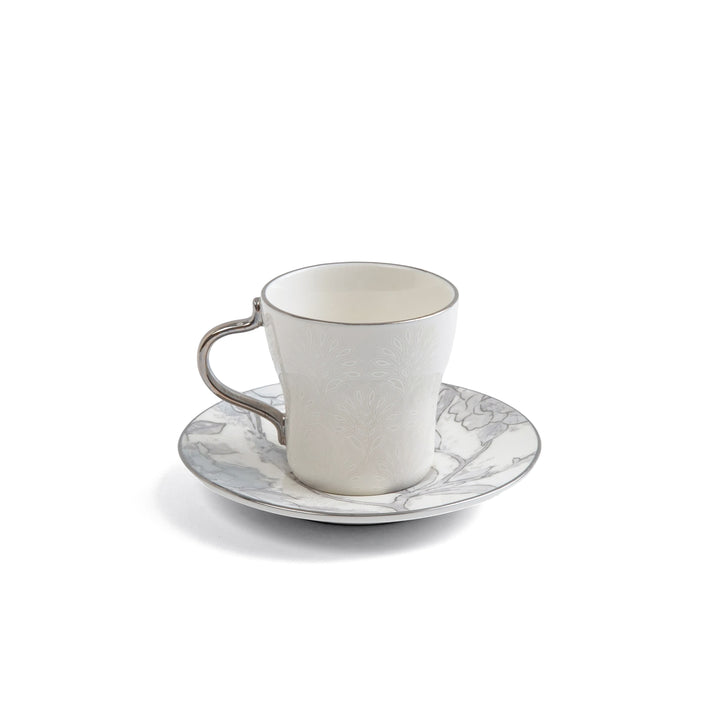 Ceramic cup and saucer set on a white background