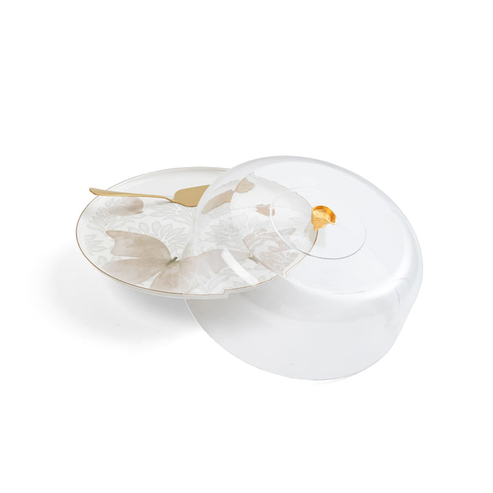 White ceramic bowl with gold accents on a white background