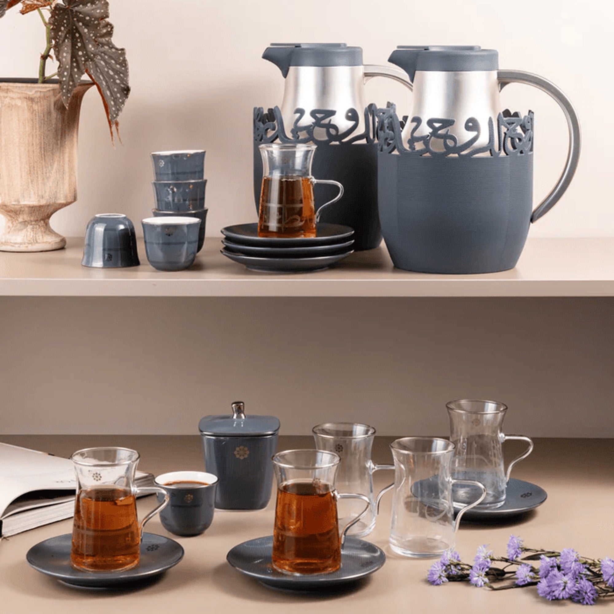 ET3107 Mirral Full Hospitality Serving Set – 21-Piece – Blue & Silver | Siddiq Gifts Mussafah Abu Dhabi