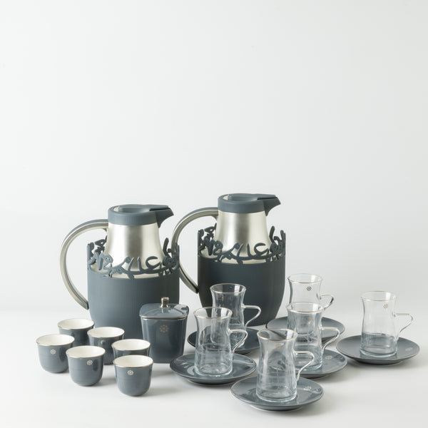 ET3107 Mirral Full Hospitality Serving Set – 21-Piece – Blue & Silver | Siddiq Gifts Mussafah Abu Dhabi