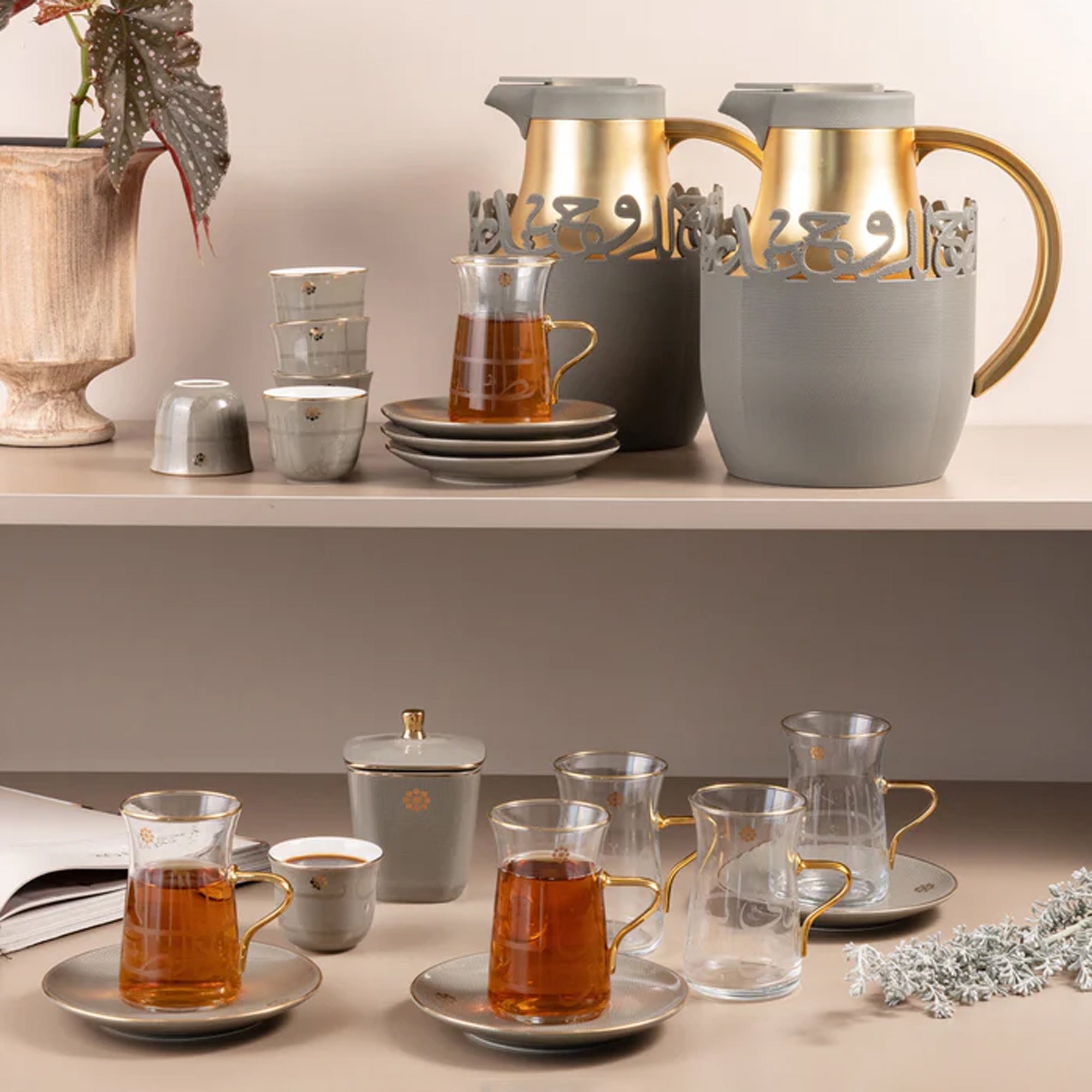 ET3108 Mirral Full Hospitality Serving Set – 21-Piece – Grey & Gold | Siddiq Gifts Mussafah Abu Dhabi