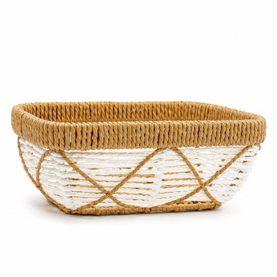 Extra Large Rectangular Rattan Storage Basket 39 × 26 × 15 cm White & Natural by Siddiq Gifts
