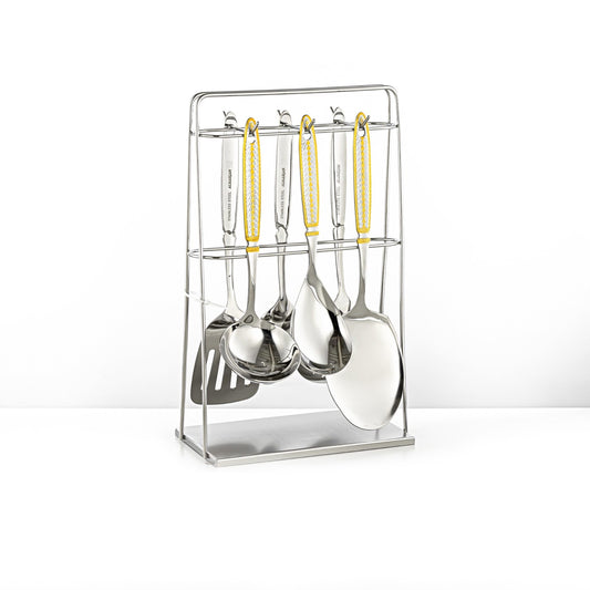 CUT0010470 7-Piece Stainless Steel Kitchen Tool Set with Stand – Gold and Silver