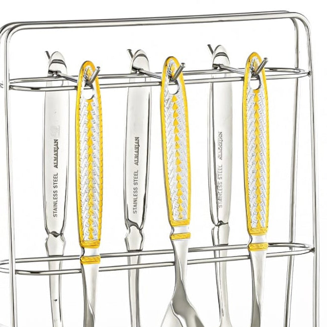 CUT0010470 7-Piece Stainless Steel Kitchen Tool Set with Stand – Gold and Silver