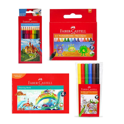 Faber-Castell A4 Drawing & Colouring Set with A4 Drawing Book, 12 Coloured Pencils, 6 Felt-Tip Pens and 12 Wax Crayons by Siddiq Gifts
