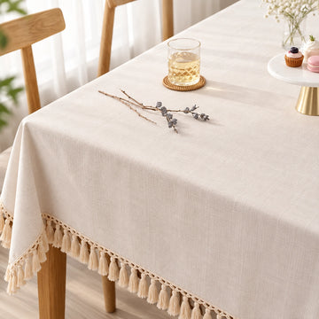 Fabrix Fringed Square Table Cloth, 135 × 135 cm, in Beige for Dining Tables, Coffee Tables, Everyday Use, and Home Décor at Siddiq Gifts.
