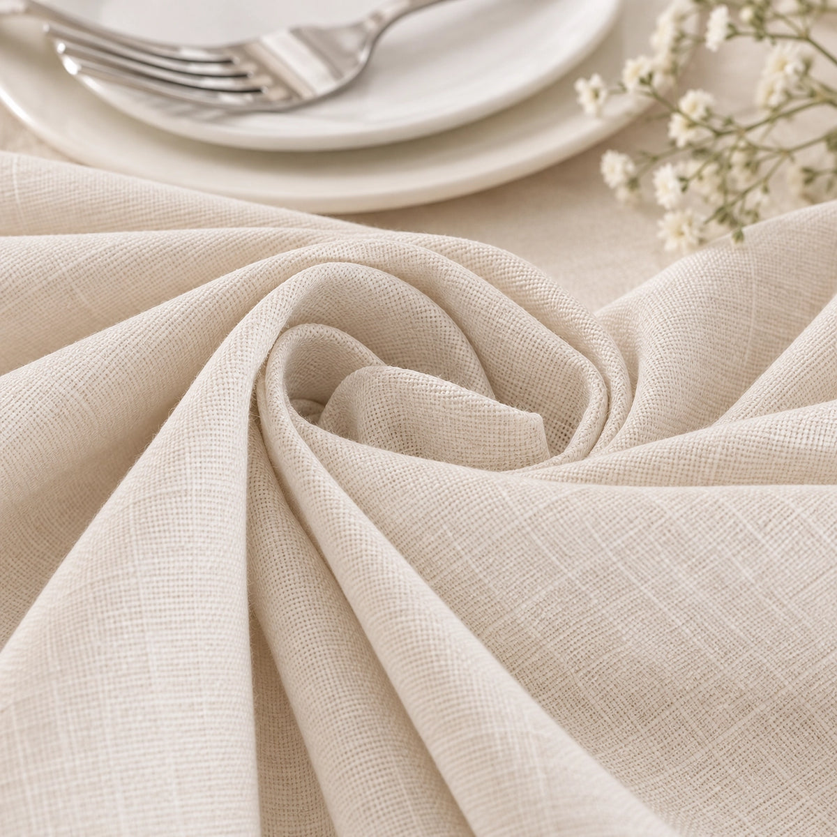Fabrix Fringed Square Table Cloth, 135 × 135 cm, in Beige for Dining Tables, Coffee Tables, Everyday Use, and Home Décor at Siddiq Gifts.